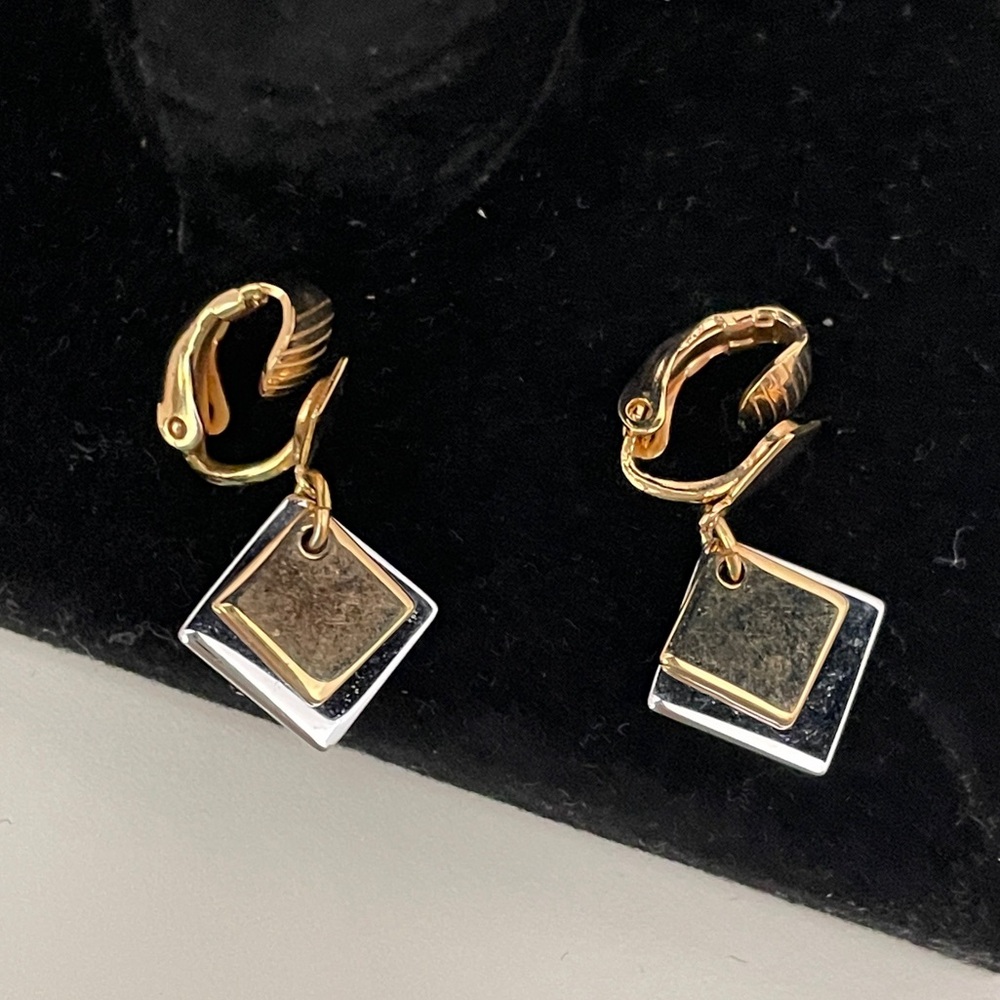 Vintage Heavy Metallic Silver and Gold Geometric Preppy Dainty Clip On Earrings